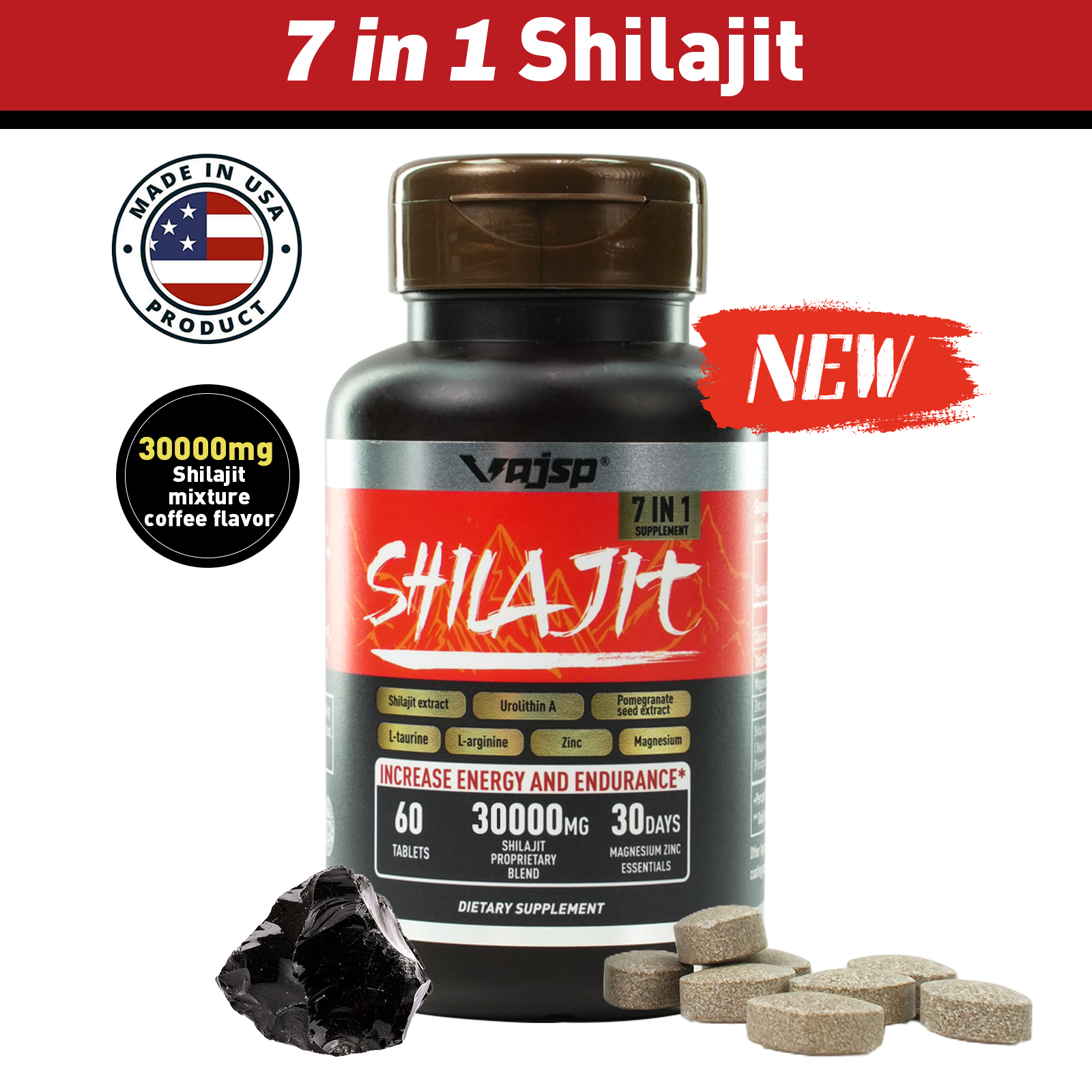 Vajsp Shilajit Tablets 7-in-1 [60 PILLS]